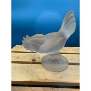 Vintage Frosted Glass Rooster Figurine - Art Glass Statue